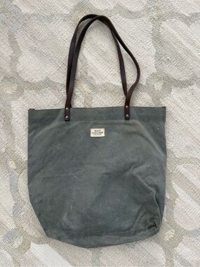 Red House VT Made By Hand Olive Canvas Tote with Brown Leather Straps